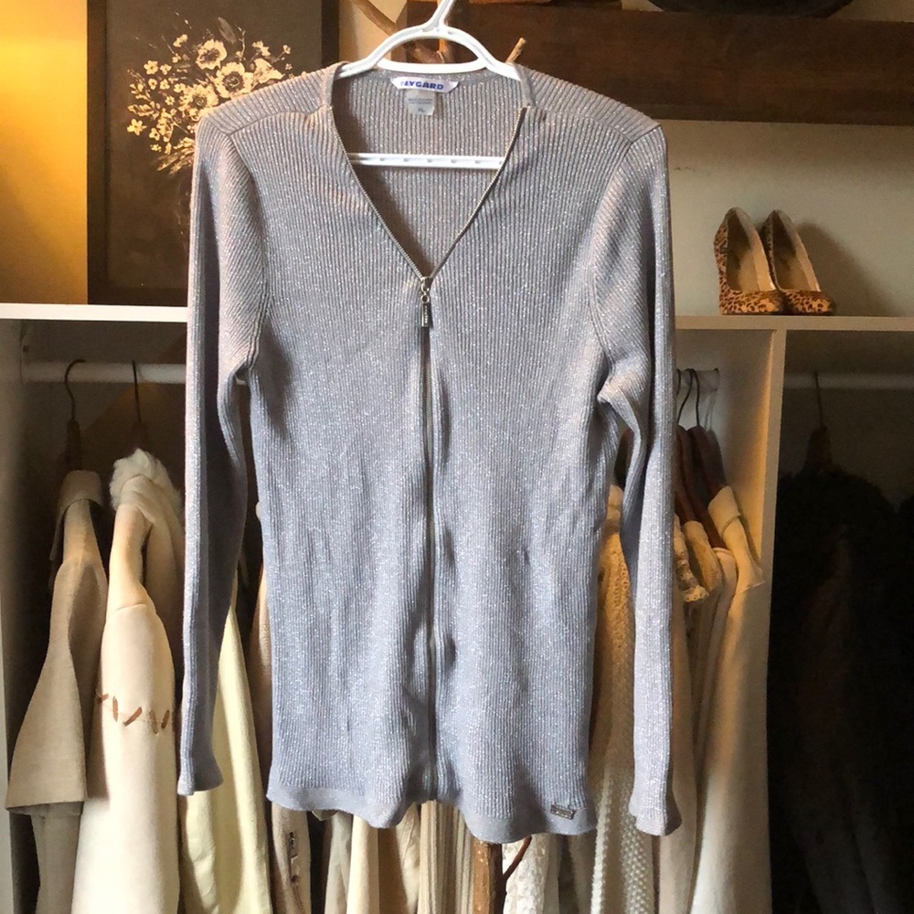 Peter Nygard Grey With Glitter Cardigan V-Neck Sweater